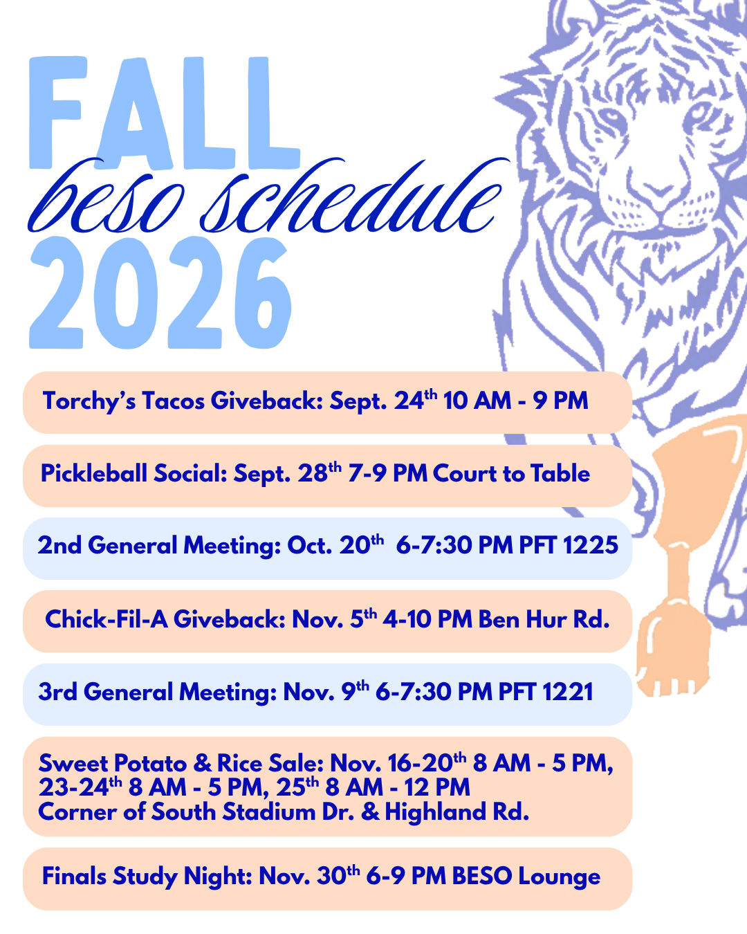BESO Scheduled Fall 2026 Fall BESO schedule, 2026