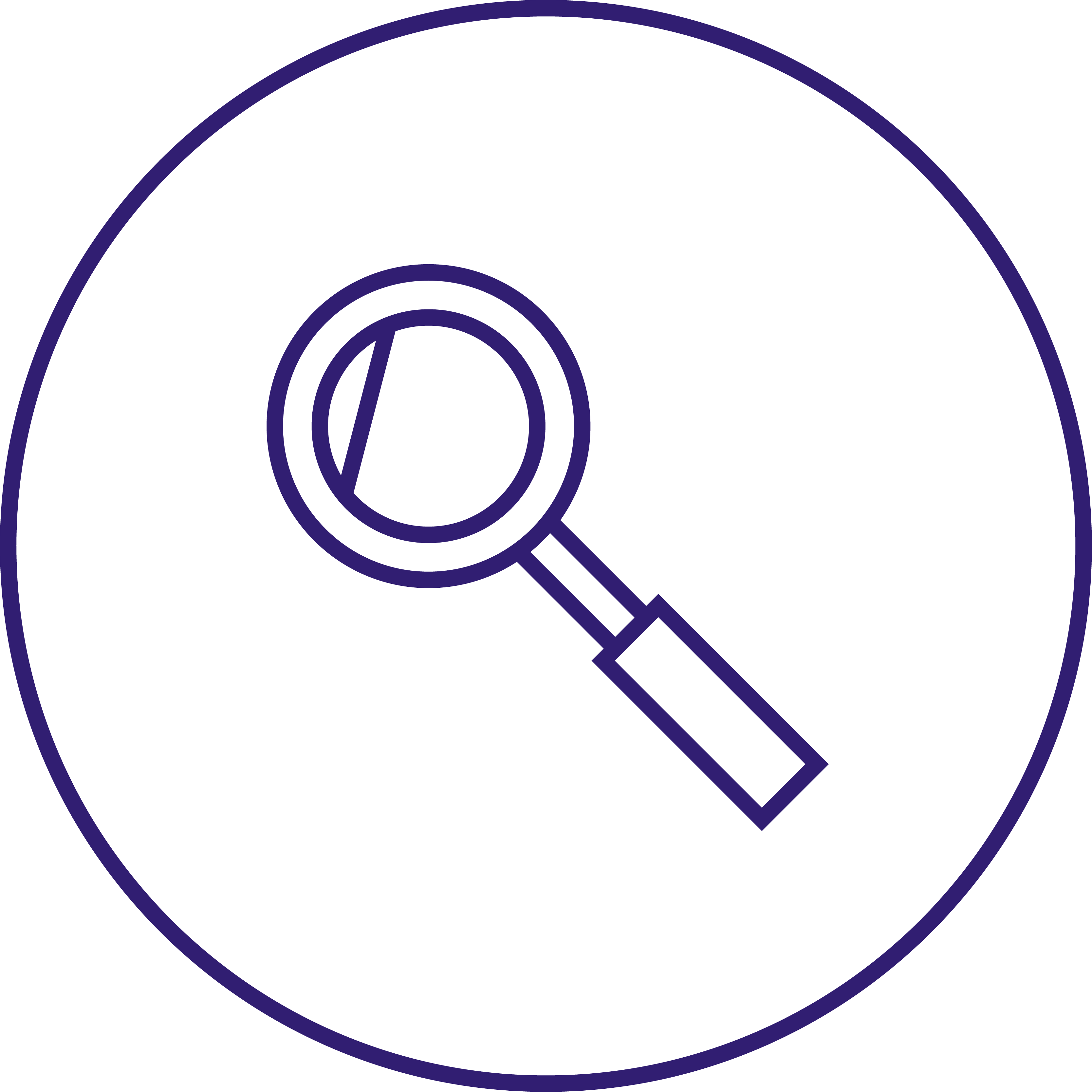icon containing a magnifying glass inside a purple circle