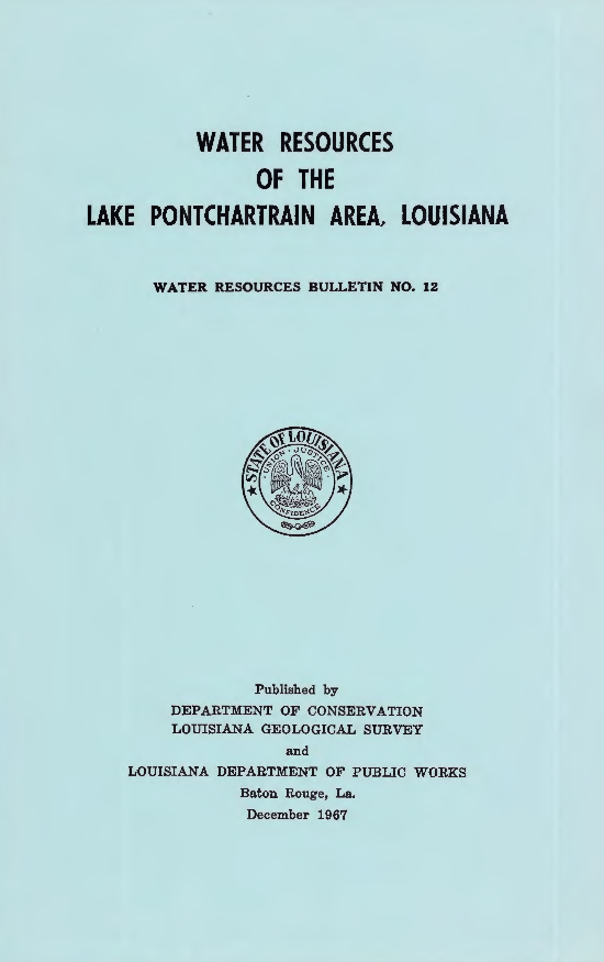 Water Resources of the Lake Pontchartrain Area, Louisiana. Water Resources of the Lake Pontchartrain Area, Louisiana.