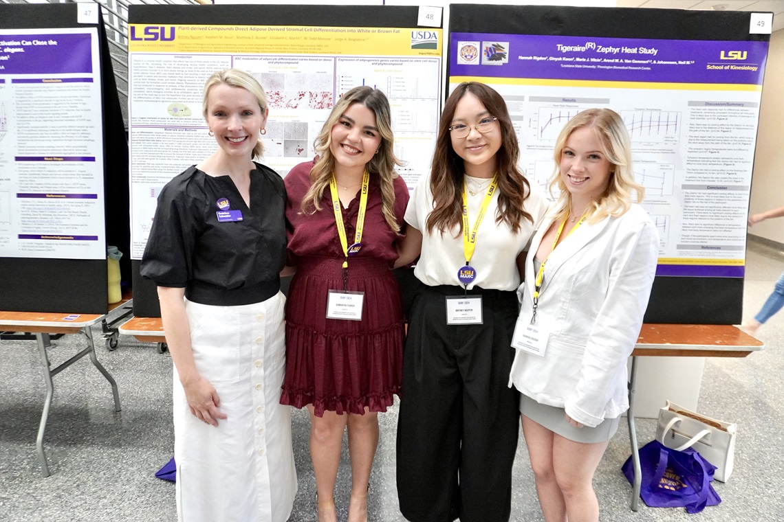 Photo of a professor with three students