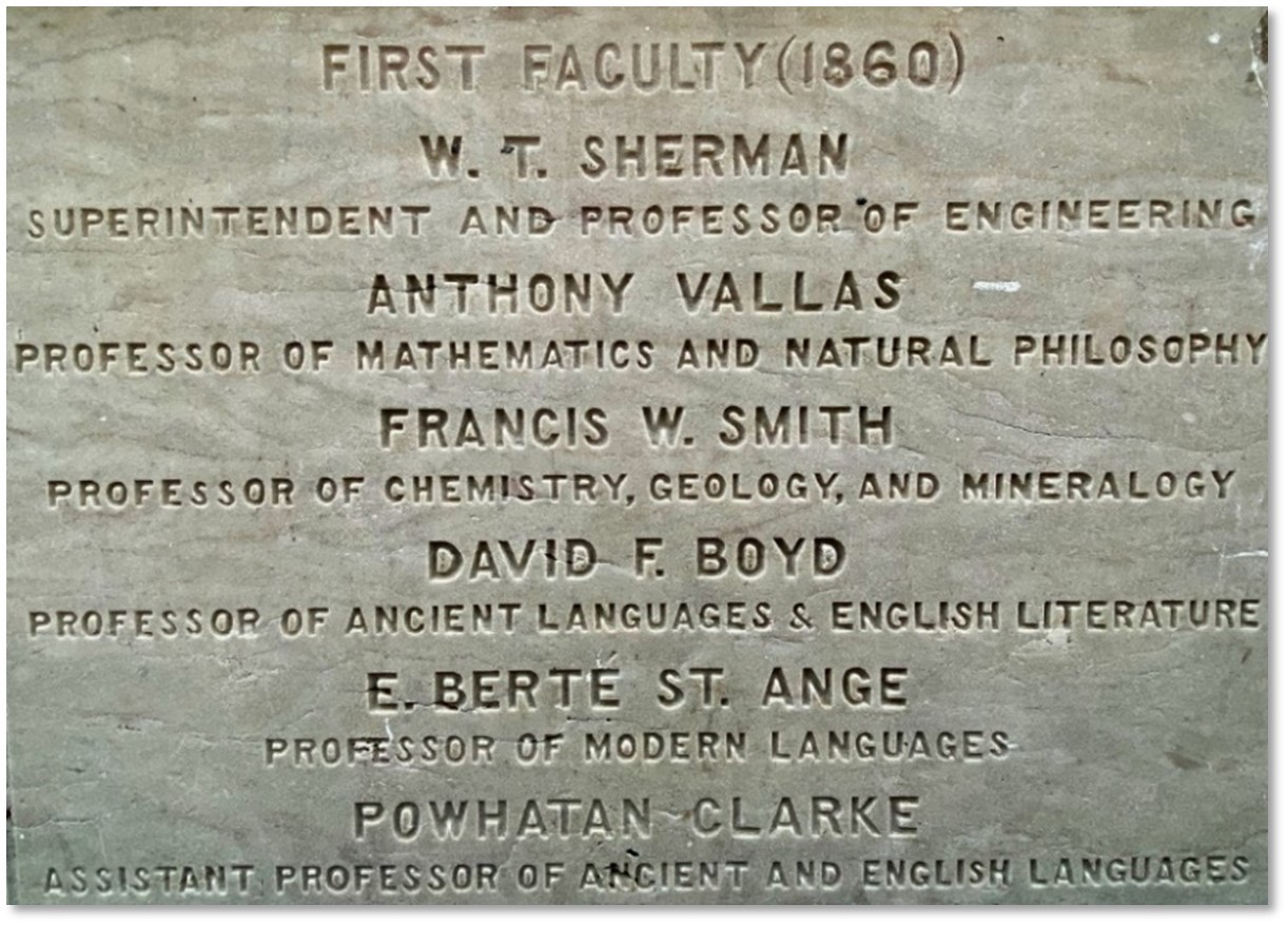 cornerstone listing of engraved first faculty in 1860